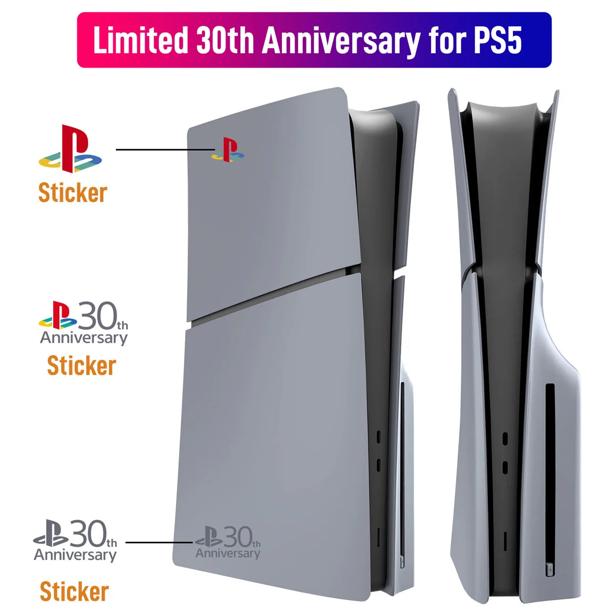 Limited 30th Anniversary for PS5 Fat Faceplate Vinyl Logo Sticker Playstation 5 Slim Console Cover Face Plate Shell Replacement