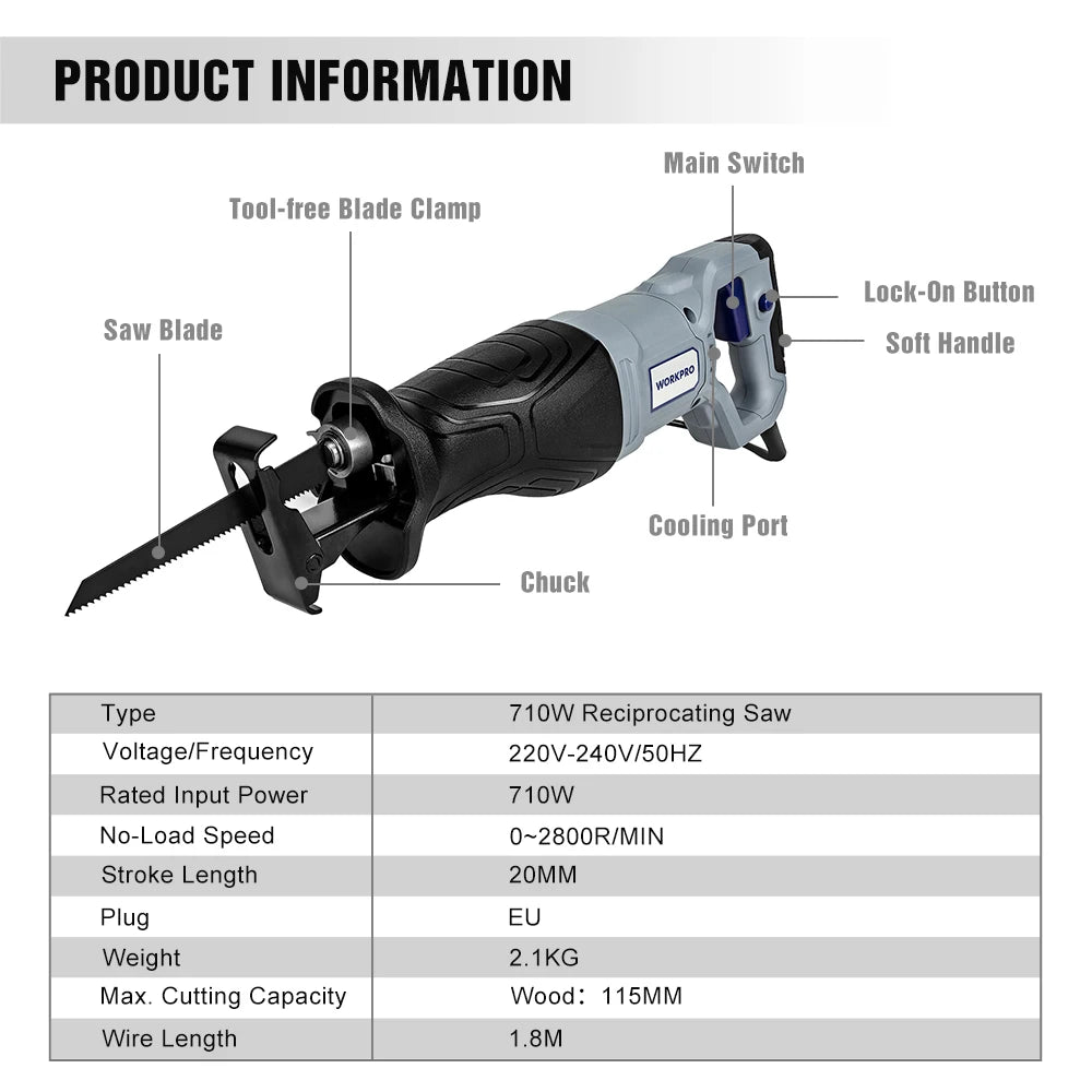 WORKPRO 20V Cordless Electric Reciprocating Saw Cutting Saw Portable Cordless Power Tools For Wood &Metal With 4 Saw Blades Tool