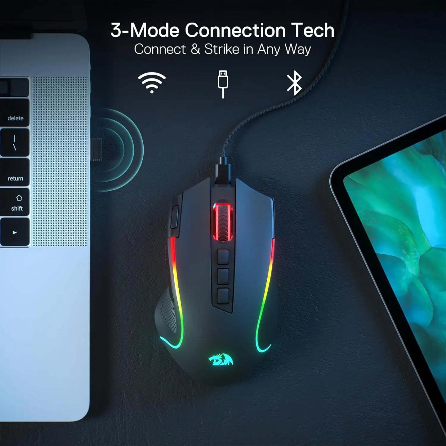 Redragon M612 PRO BT & 2.4 RGB Gaming Mouse – 8000 DPI, Wired/Wireless, 11 Programmable Buttons