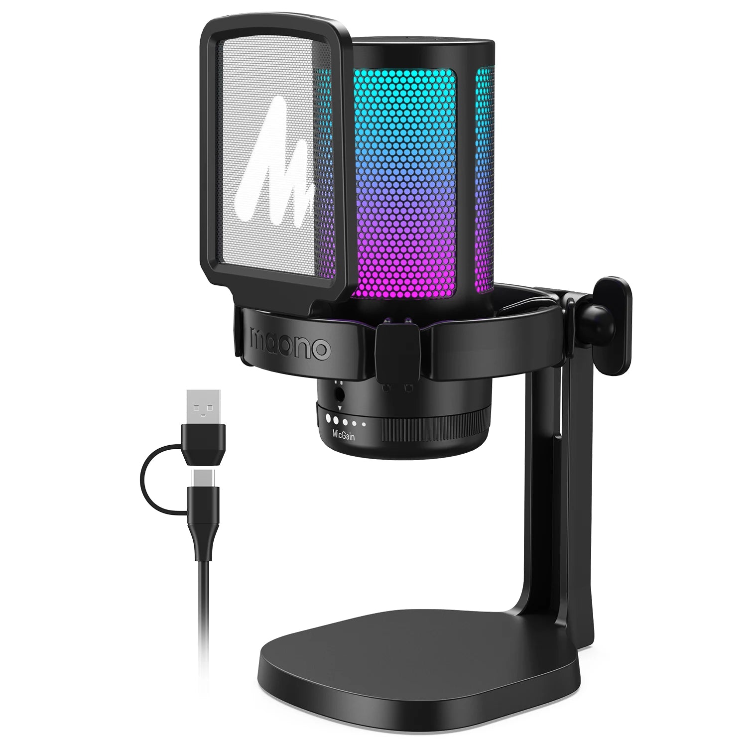 Maono DGM20 RGB USB Gaming Microphone with Noise Reduction & One Key Mute