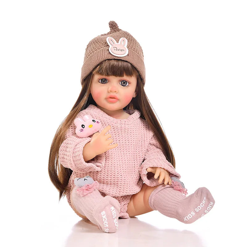 22" Realistic Silicone Reborn Baby Doll with Long Brown Hair