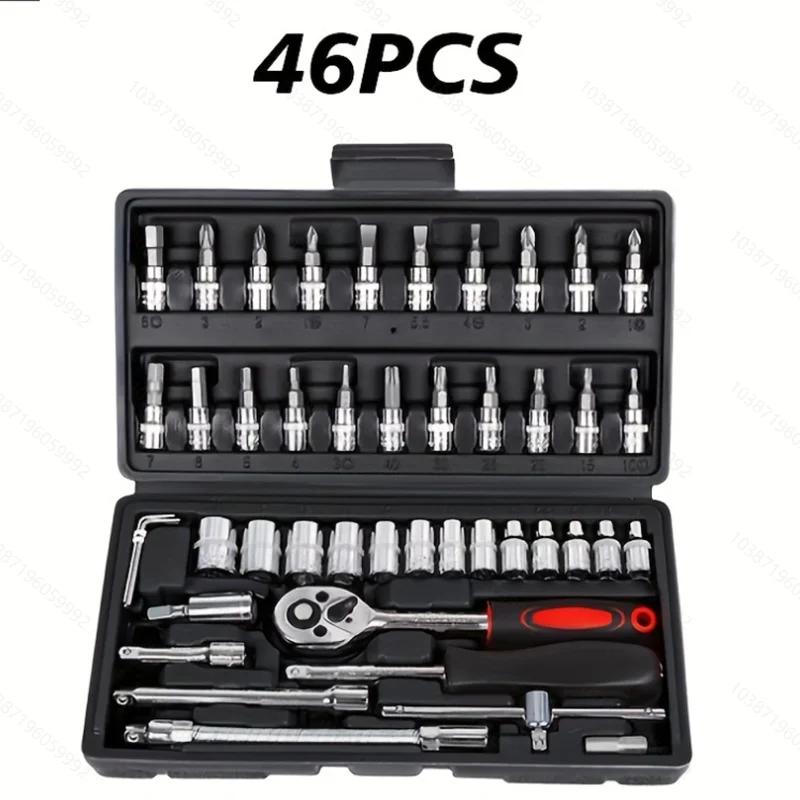 46pcs/set Drive Socket Set Ratchet Wrench Set Car Tool Kit, Bit Socket Wrench Set Metric Mechanic Tool Set Car accessories