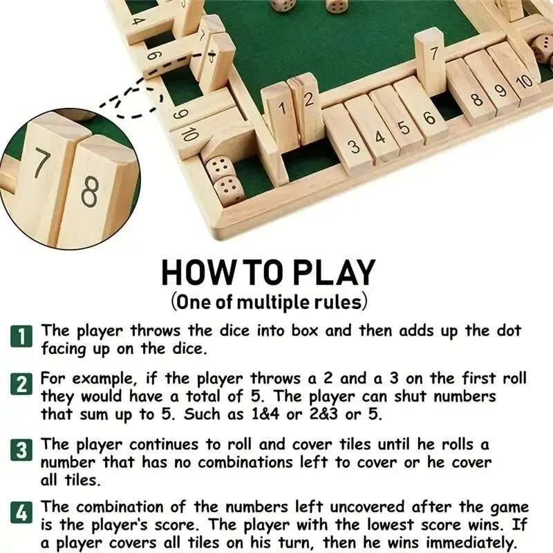 Deluxe 4-Sided Shut The Box Board Game Set