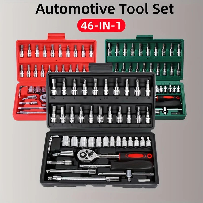 46PCS Car Repair Tool Kit Socket Set Motorcycle Car Repair Tool Ratchet Torque Wrench Combo Auto Repairing Set Mechanic Tool