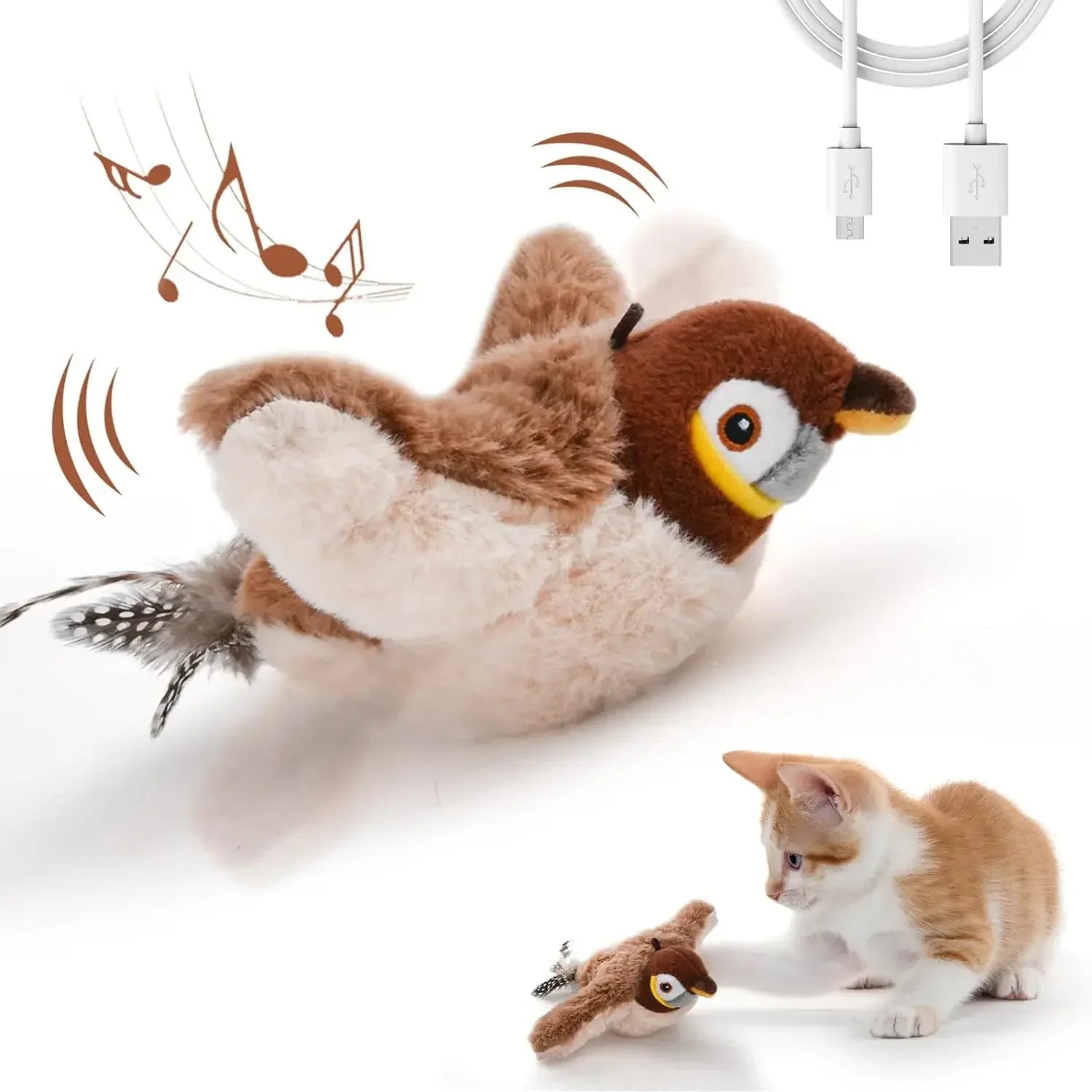 Interactive Cat Toys, Rechargeable Chirping Flapping Bird(no Flying) with Catnip for Indoor Cats, Touch Activated  Plush Toys