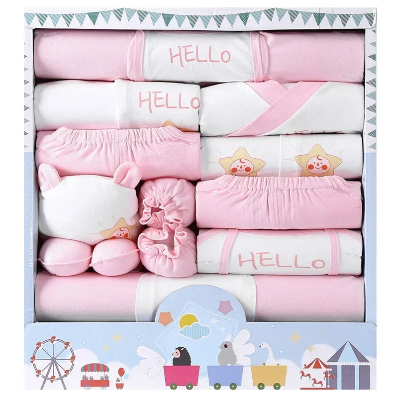 18-Piece Newborn Baby Clothes Set - 100% Cotton