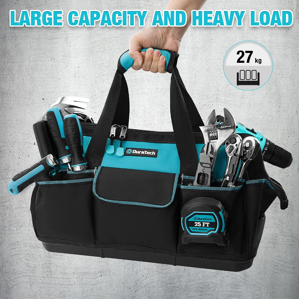 DuraTech 13/14/16/18in Tool Bag with Water Proof Molded Base Portable Electrician Bag Multifunction Tool Organizer for Repair