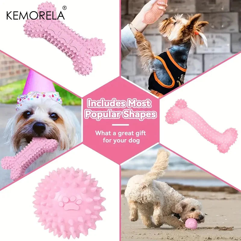 6 PCS Dog Chew Toys For Cleaning Teeth  Soft Rubber Bone Funny Ball Interactive Donut Treat Set For Small Medium Dogs Pet Gifts