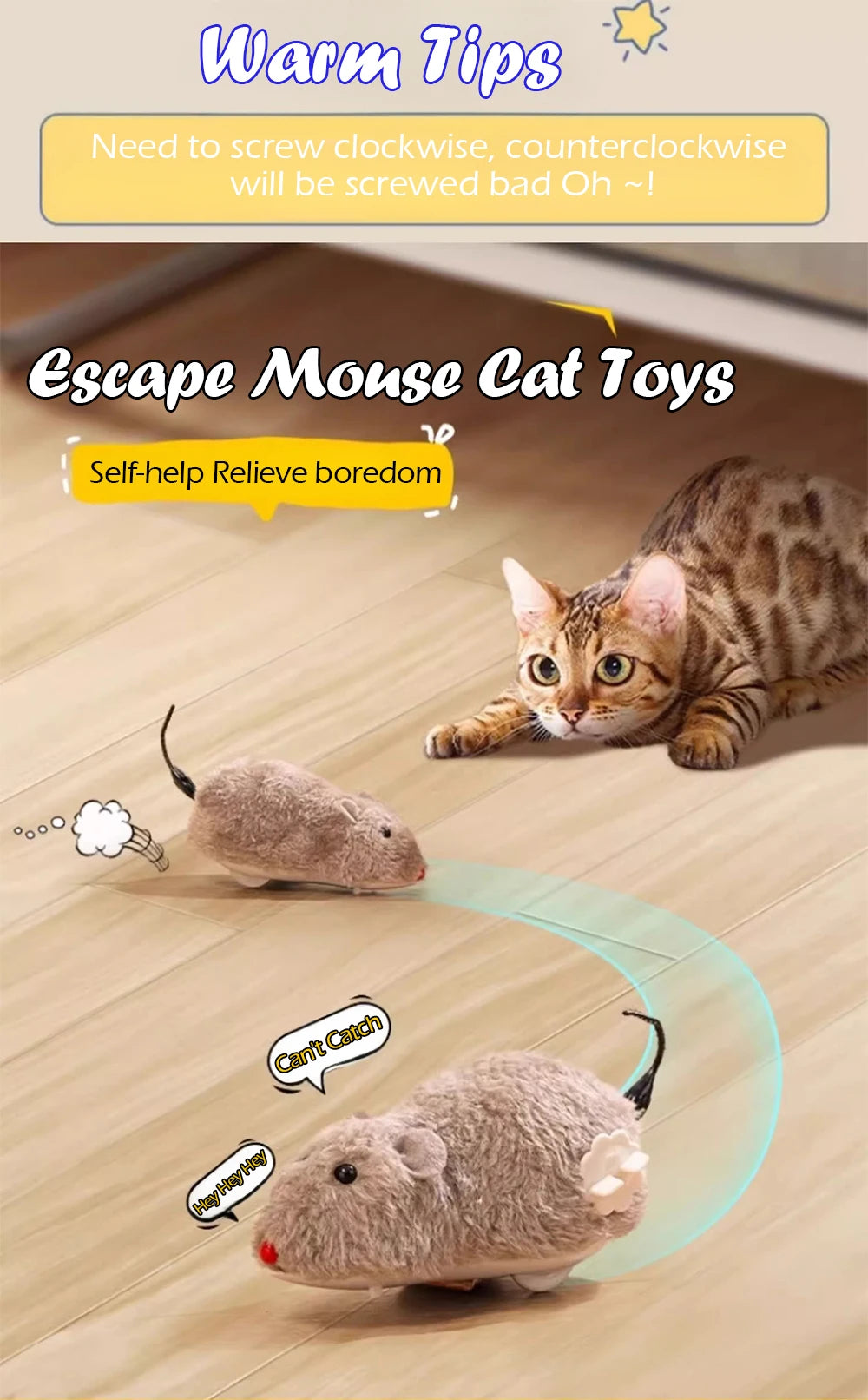 Cat Toys Clockwork Simulation Mouse No Batteries Durable Indoor Cat Hi-Lo Relieve Boredom Interactive Plush Toys Pet Toys