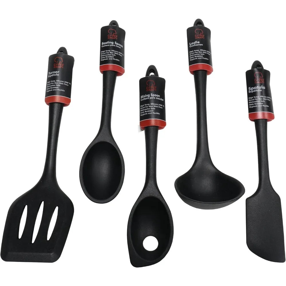 Chef Craft Premium Silicone Kitchen Tool and Utensil, 9 Piece Set, Black