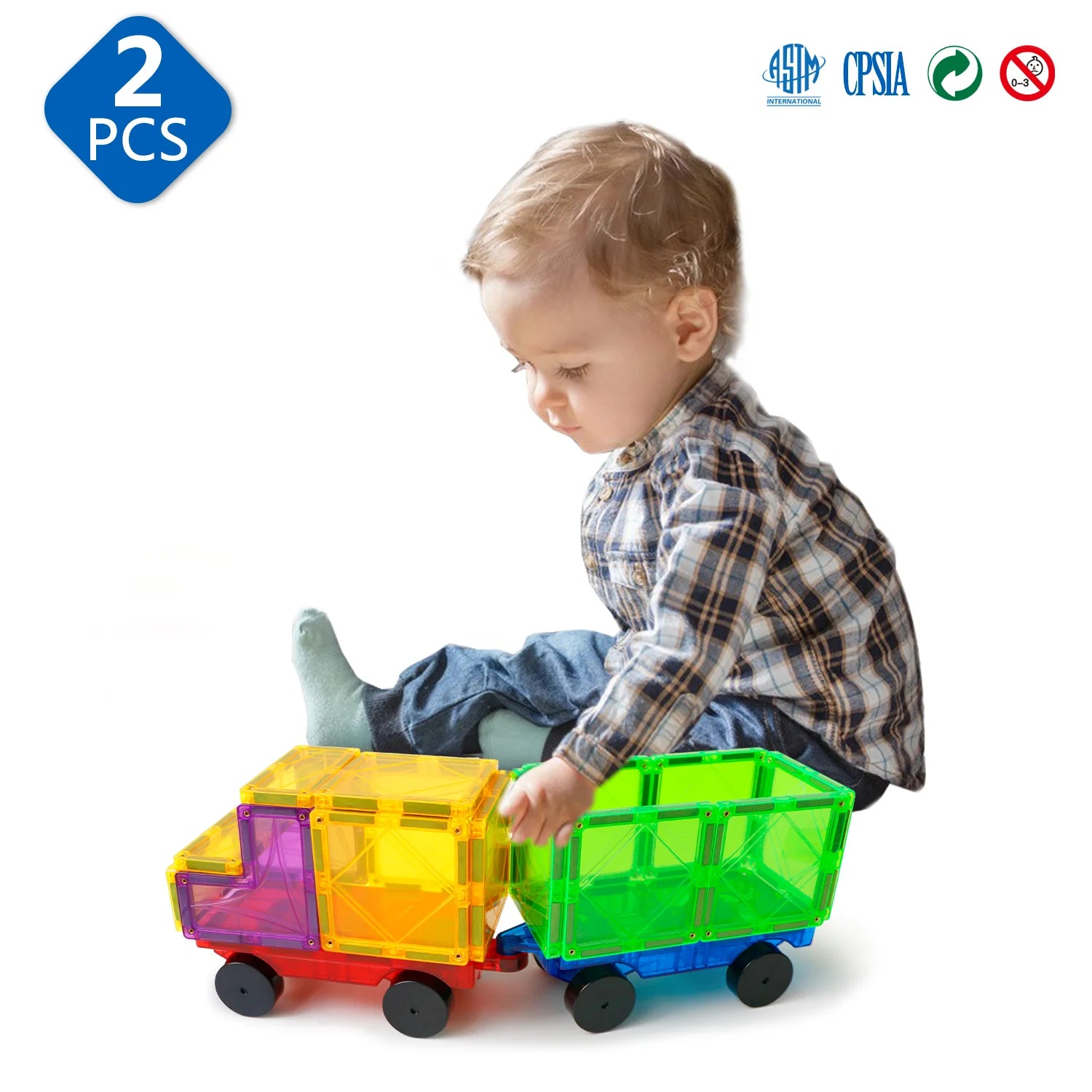 Romboss 2pcs Car Set for Big Size Magnetic Building Blocks – Montessori Educational Toy