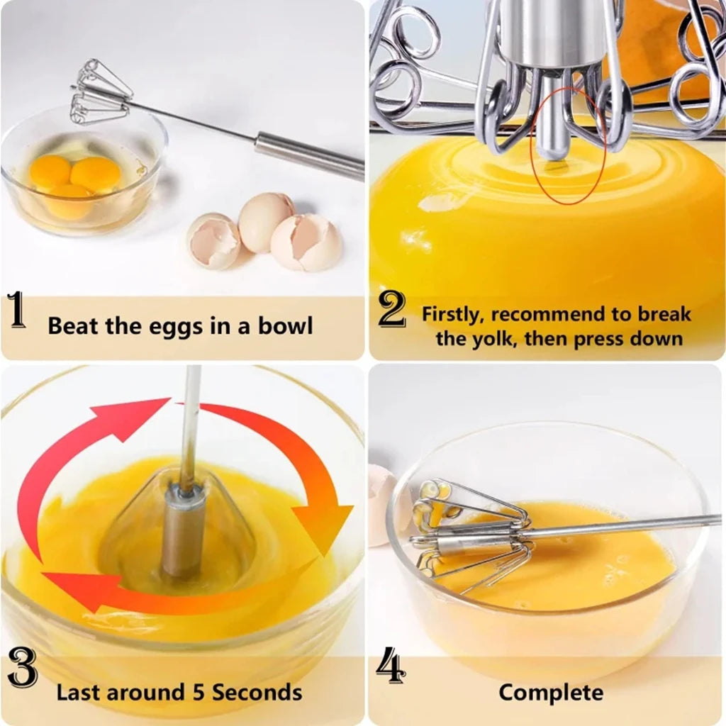 Semi-Automatic Stainless Steel Egg Beater Mixer Hand Whisk