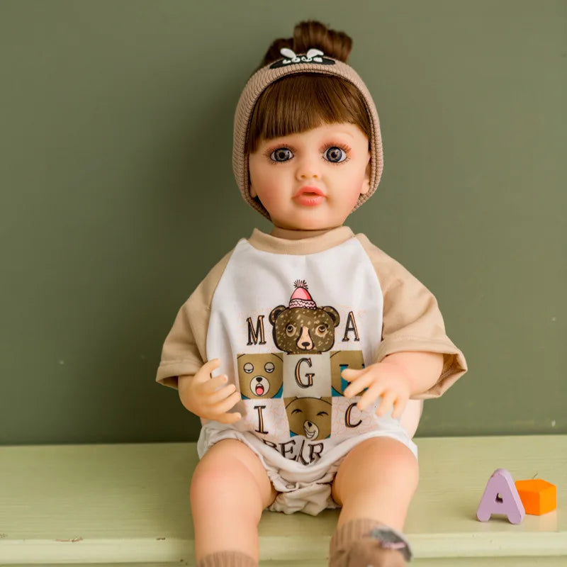 22" Realistic Silicone Reborn Baby Doll with Long Brown Hair