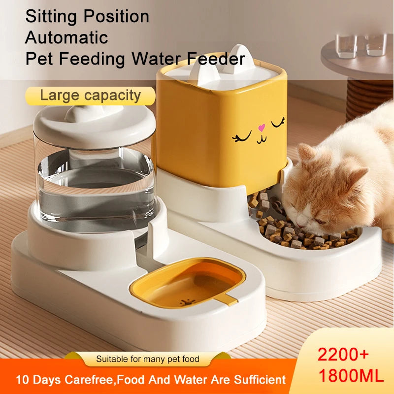 Pet Cute Cartoon Sitting Automatic Feeder & Water Dispenser for Cats & Dogs