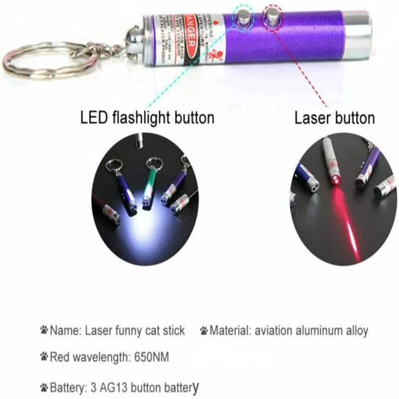 Mini Cat Dog 4mW Red Laser Light Pointer Toy - 2-in-1 LED Training Pen