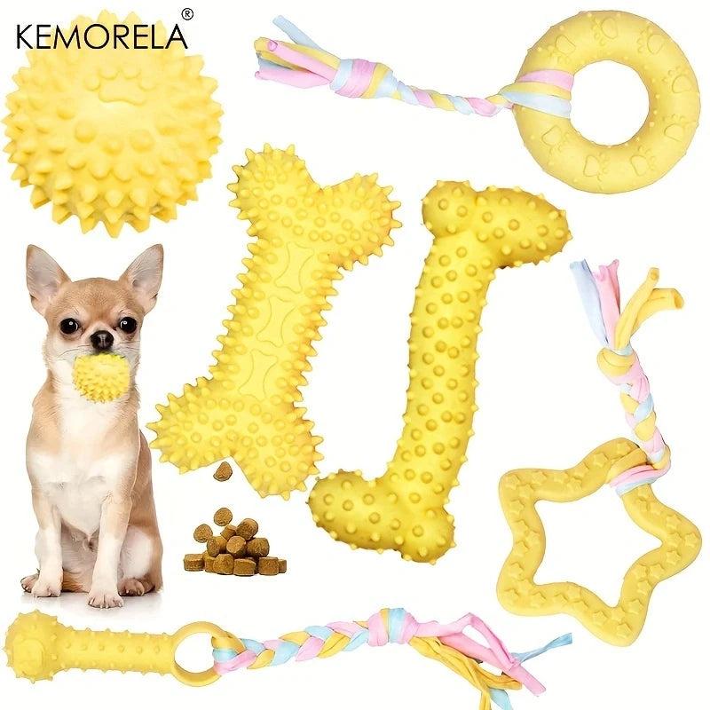 6 PCS Dog Chew Toys For Cleaning Teeth  Soft Rubber Bone Funny Ball Interactive Donut Treat Set For Small Medium Dogs Pet Gifts