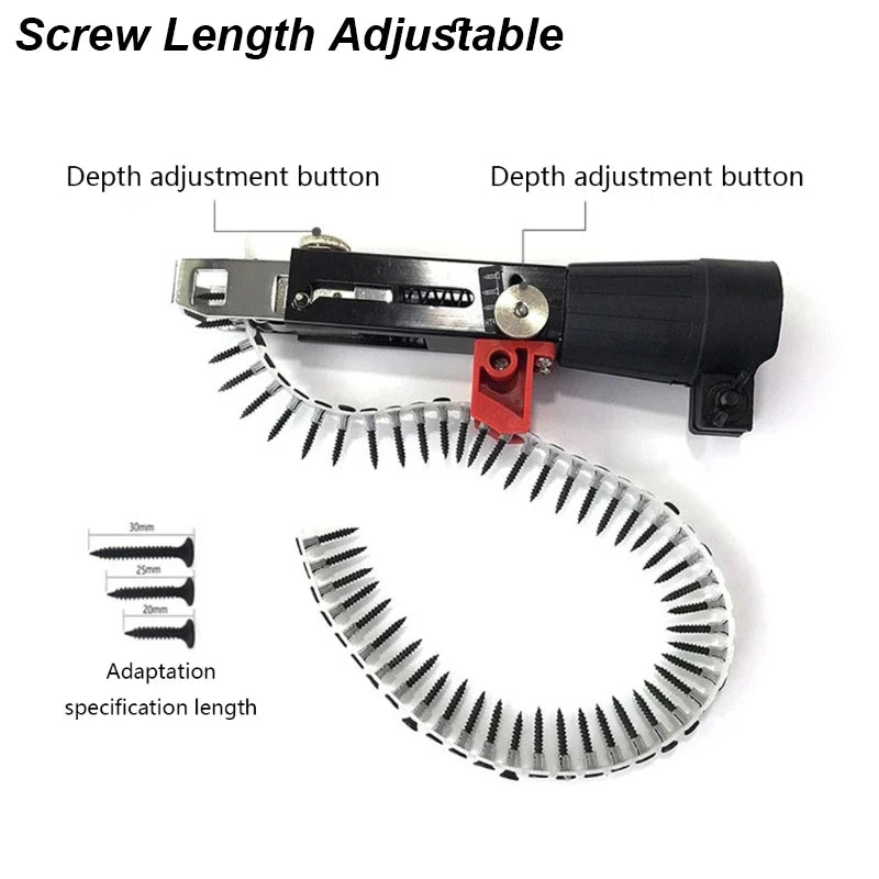 Automatic Screw Driver Chain Nail Gun Adapter Electric Drill Nozzle Woodwork Screw Drive Auto Feed Power Tool Part Attachment