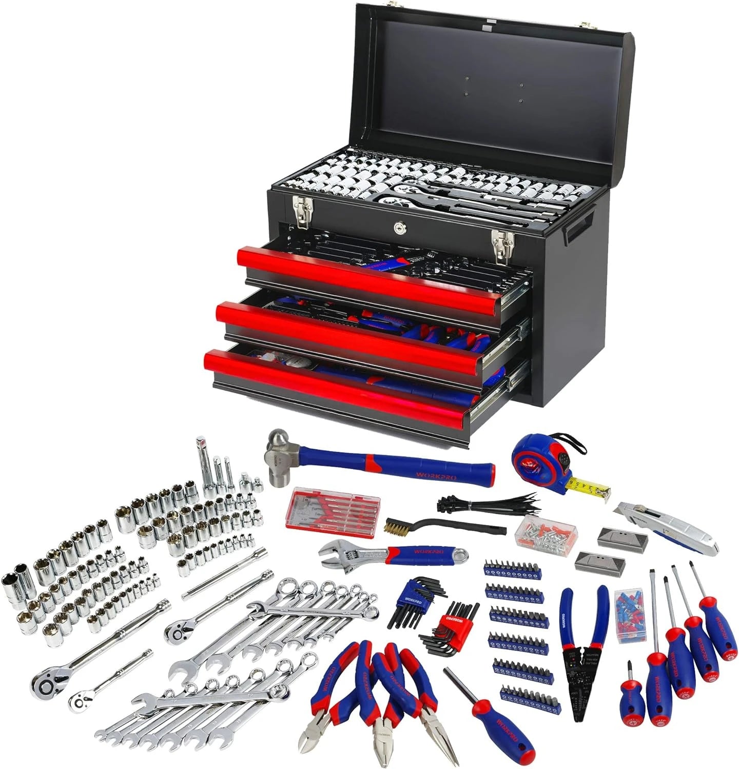 408 Mechanical Tools Suit,Universal Household Maintenance Tools Kit,Belt 3 One Drawer Heavy Duty Metal Box,Hand Tool Kit Suit