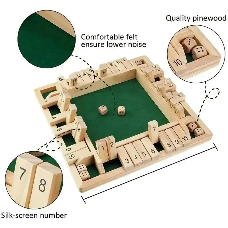 Deluxe 4-Sided Shut The Box Board Game Set