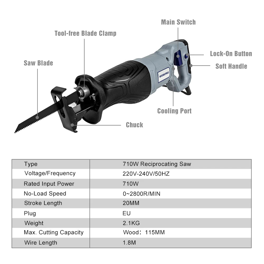 WORKPRO 20V Cordless Electric Reciprocating Saw Cutting Saw Portable Cordless Power Tools For Wood &Metal With 4 Saw Blades Tool