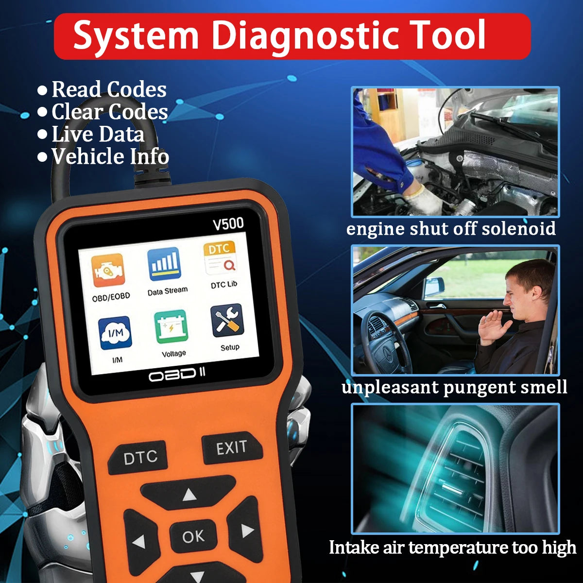 Car OBD2 Scanner Diagnostic Tool Code Reader, Car Voltage Tester Engine Fault Code Scanner, Charging Tester Diagnostic Tool V500