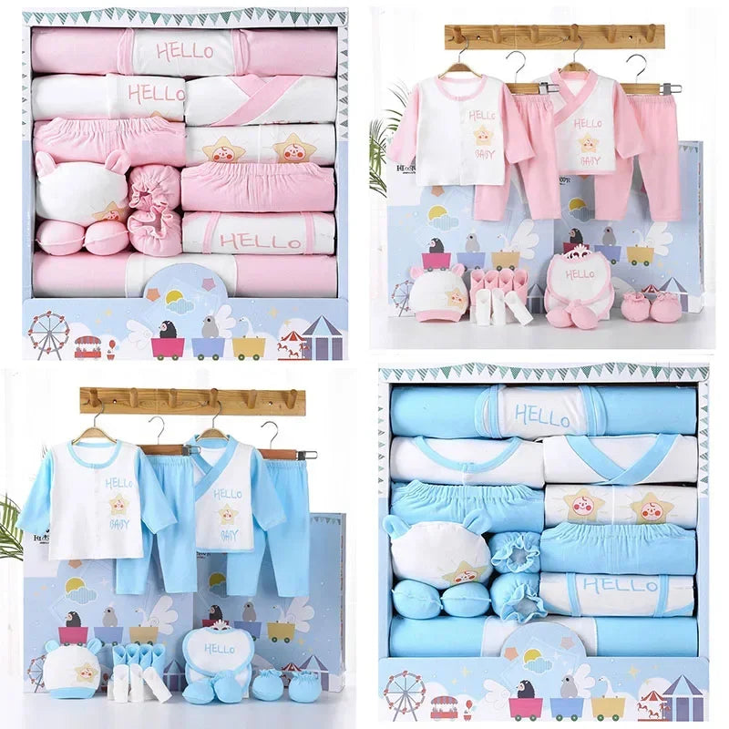 18-Piece Newborn Baby Clothes Set - 100% Cotton