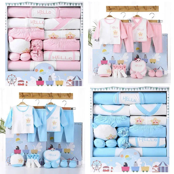18-Piece Newborn Baby Clothes Set - 100% Cotton
