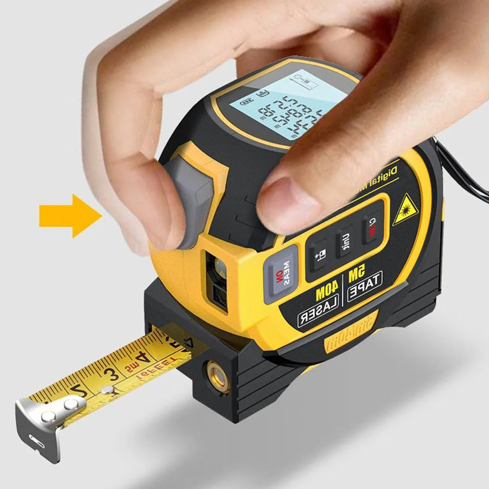 3 in 1 Laser Rangefinder 5M Tape Measure Ruler LCD Display with Backlight Distance Meter Building Measurement Device