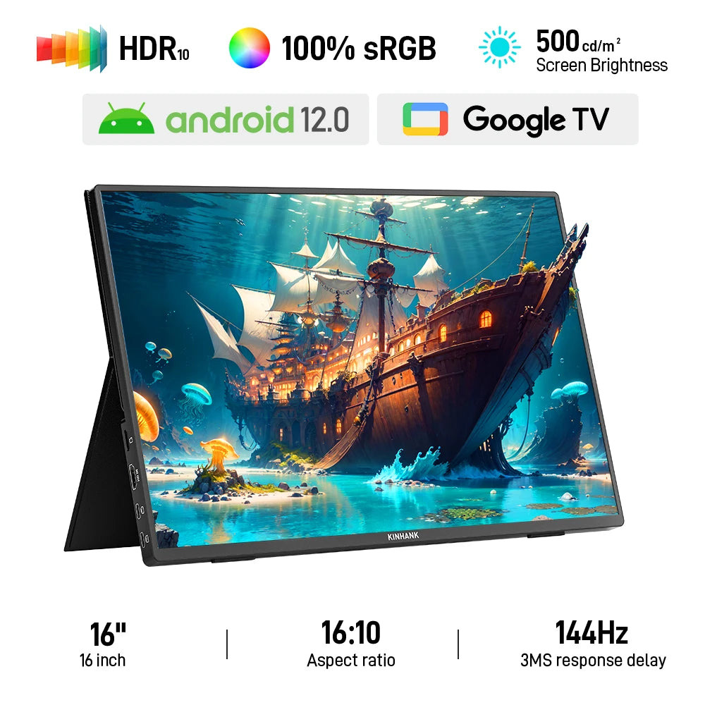 Kinhank 16" 2.5K Portable Gaming Monitor with Android TV 12