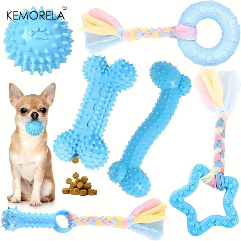 6 PCS Dog Chew Toys For Cleaning Teeth  Soft Rubber Bone Funny Ball Interactive Donut Treat Set For Small Medium Dogs Pet Gifts