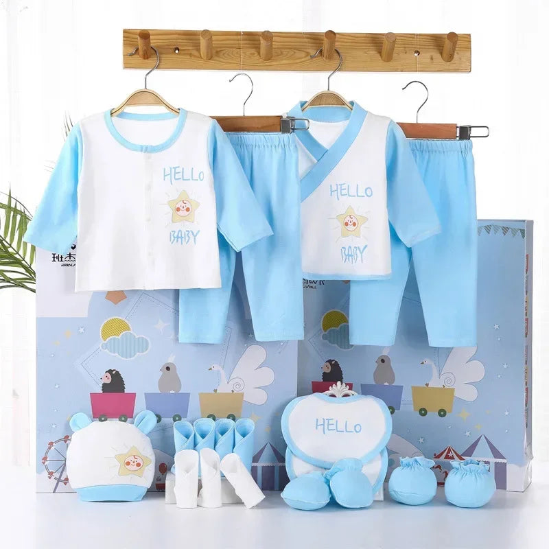 18-Piece Newborn Baby Clothes Set - 100% Cotton