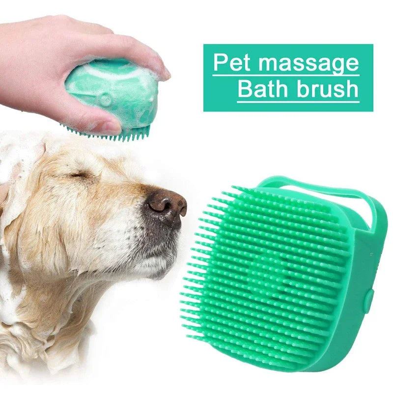 Pet Dog Shampoo Brush 2.7oz Silicone Rubber Grooming Scrubber for Bathing