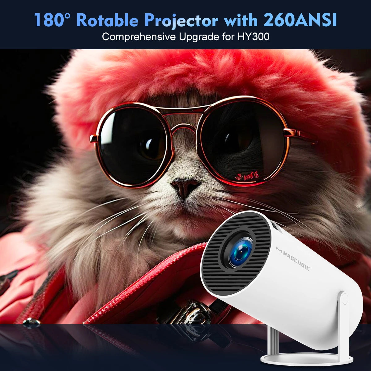 Magcubic HY300 Pro 4K Android Projector – Dual WiFi6, BT5.0, 260 ANSI Lumens