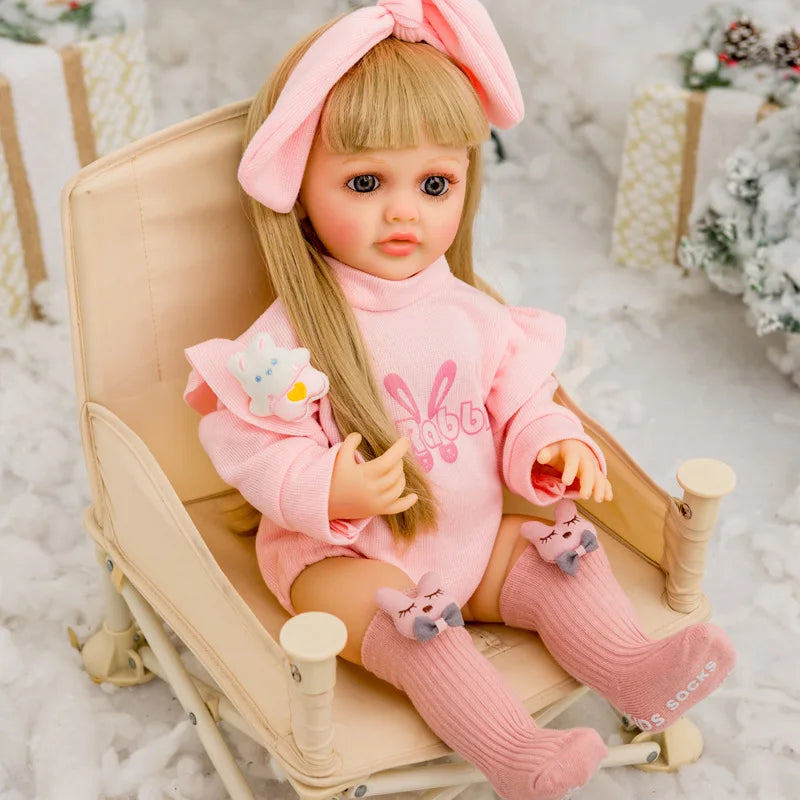 22" Realistic Silicone Reborn Baby Doll with Long Brown Hair