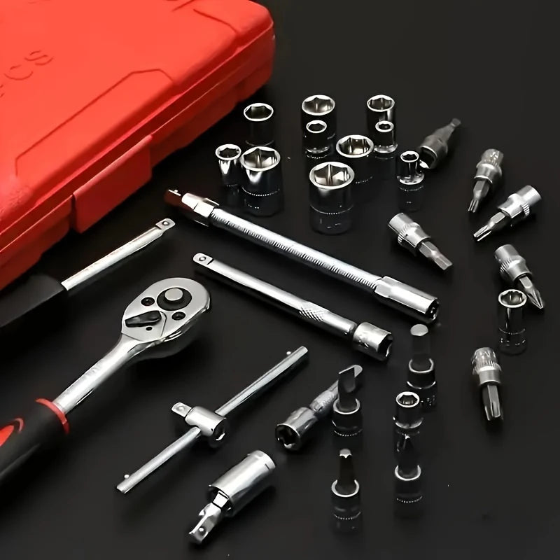 46PCS Car Repair Tool Kit Socket Set Motorcycle Car Repair Tool Ratchet Torque Wrench Combo Auto Repairing Set Mechanic Tool