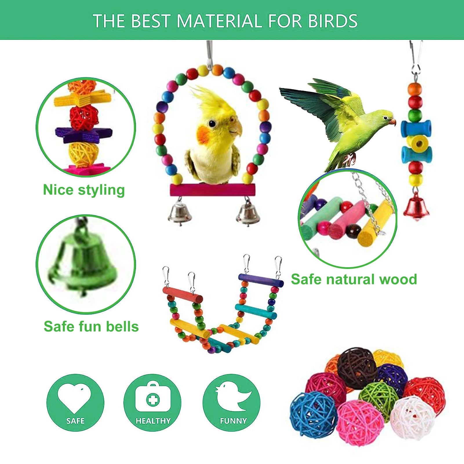 16 Packs Toy Set for Parrots Variety of Toys for Bird Cage Accessories Safe and Durable Bird Toys for Cockatiels Parakeets