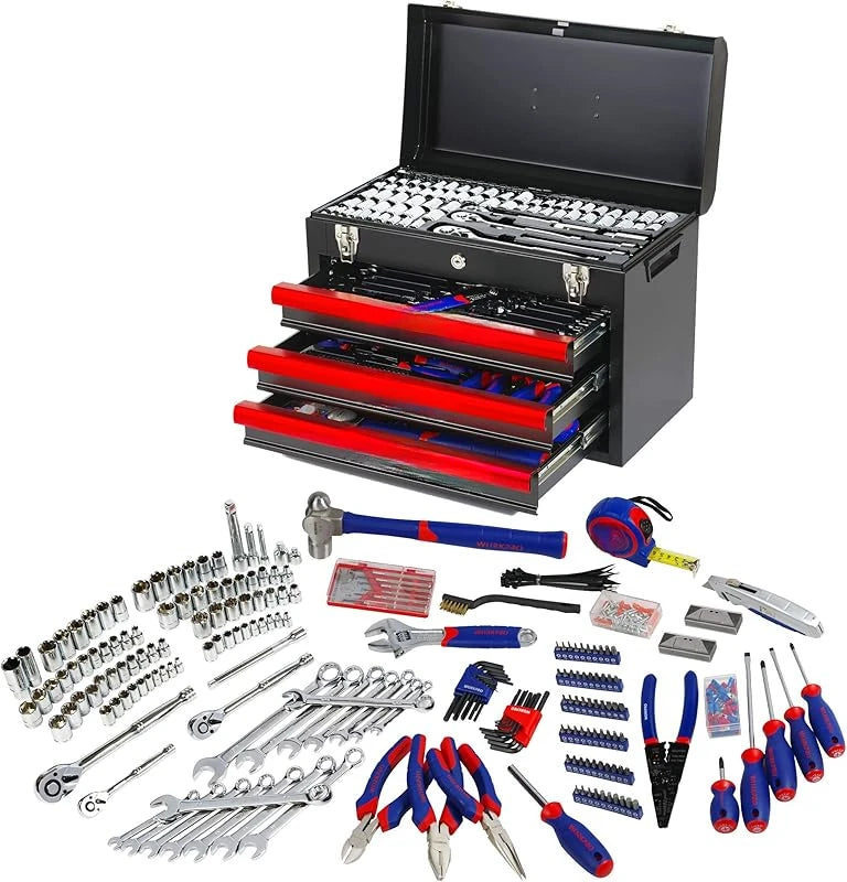 408 Mechanical Tools Suit,Universal Household Maintenance Tools Kit,Belt 3 One Drawer Heavy Duty Metal Box,Hand Tool Kit Suit