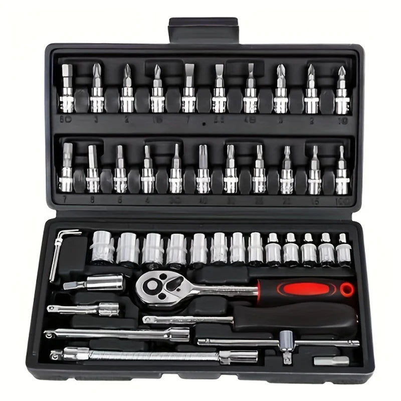 46PCS Car Repair Tool Kit Socket Set Motorcycle Car Repair Tool Ratchet Torque Wrench Combo Auto Repairing Set Mechanic Tool