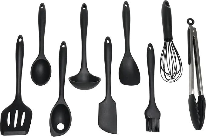 Chef Craft Premium Silicone Kitchen Tool and Utensil, 9 Piece Set, Black