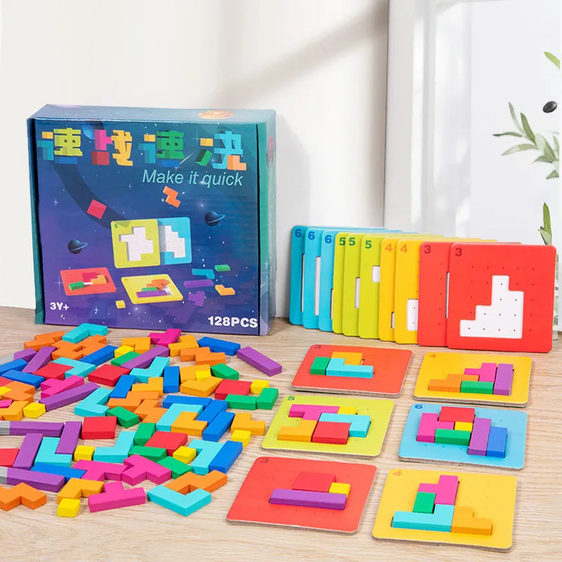 128-Piece 3D Wooden Tangram Puzzle Game