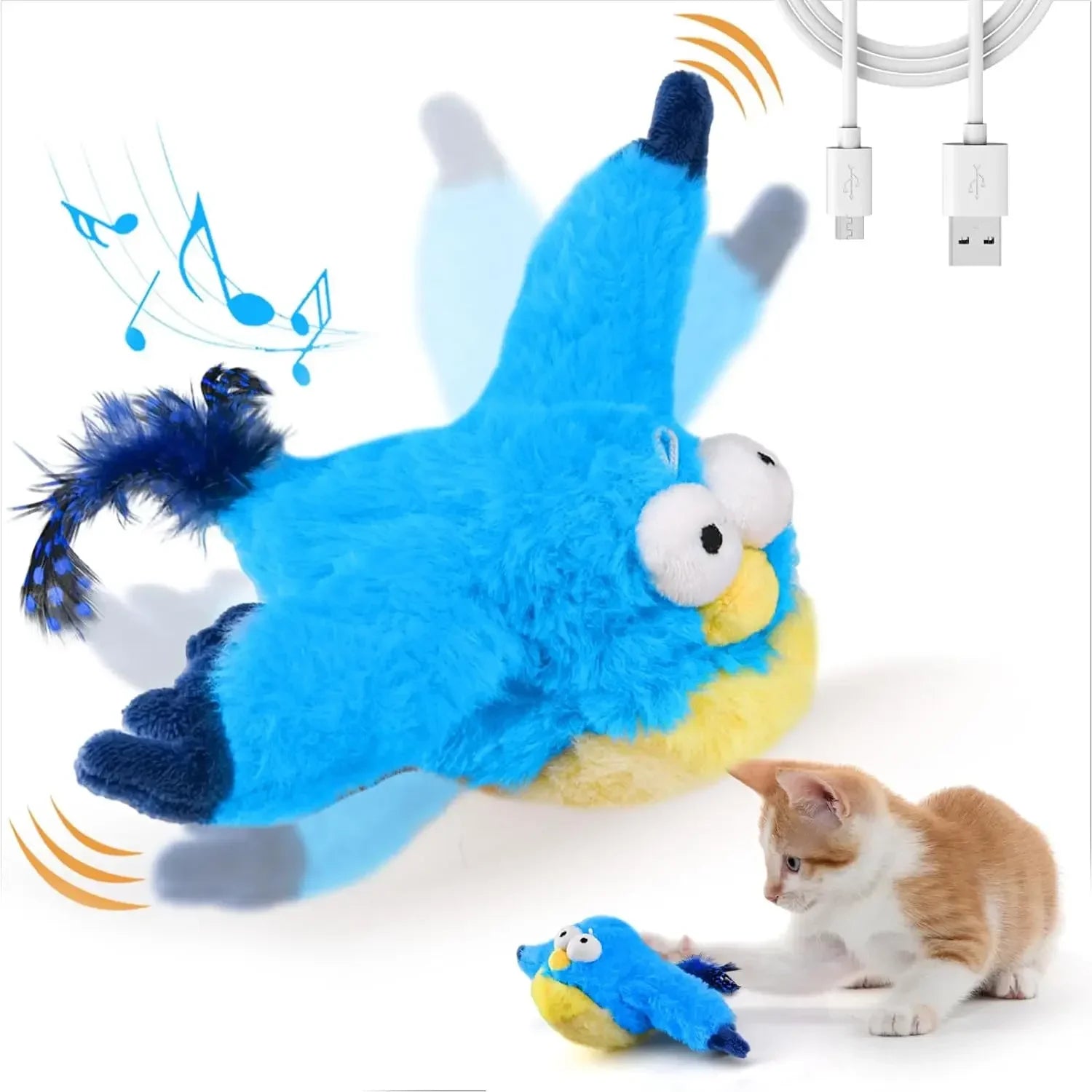 Interactive Cat Toys, Rechargeable Chirping Flapping Bird(no Flying) with Catnip for Indoor Cats, Touch Activated  Plush Toys