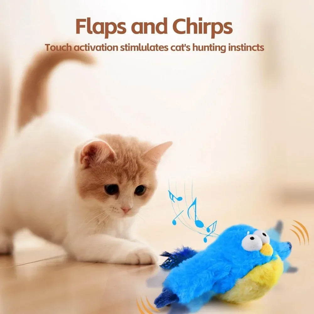 Interactive Cat Toys, Rechargeable Chirping Flapping Bird(no Flying) with Catnip for Indoor Cats, Touch Activated  Plush Toys