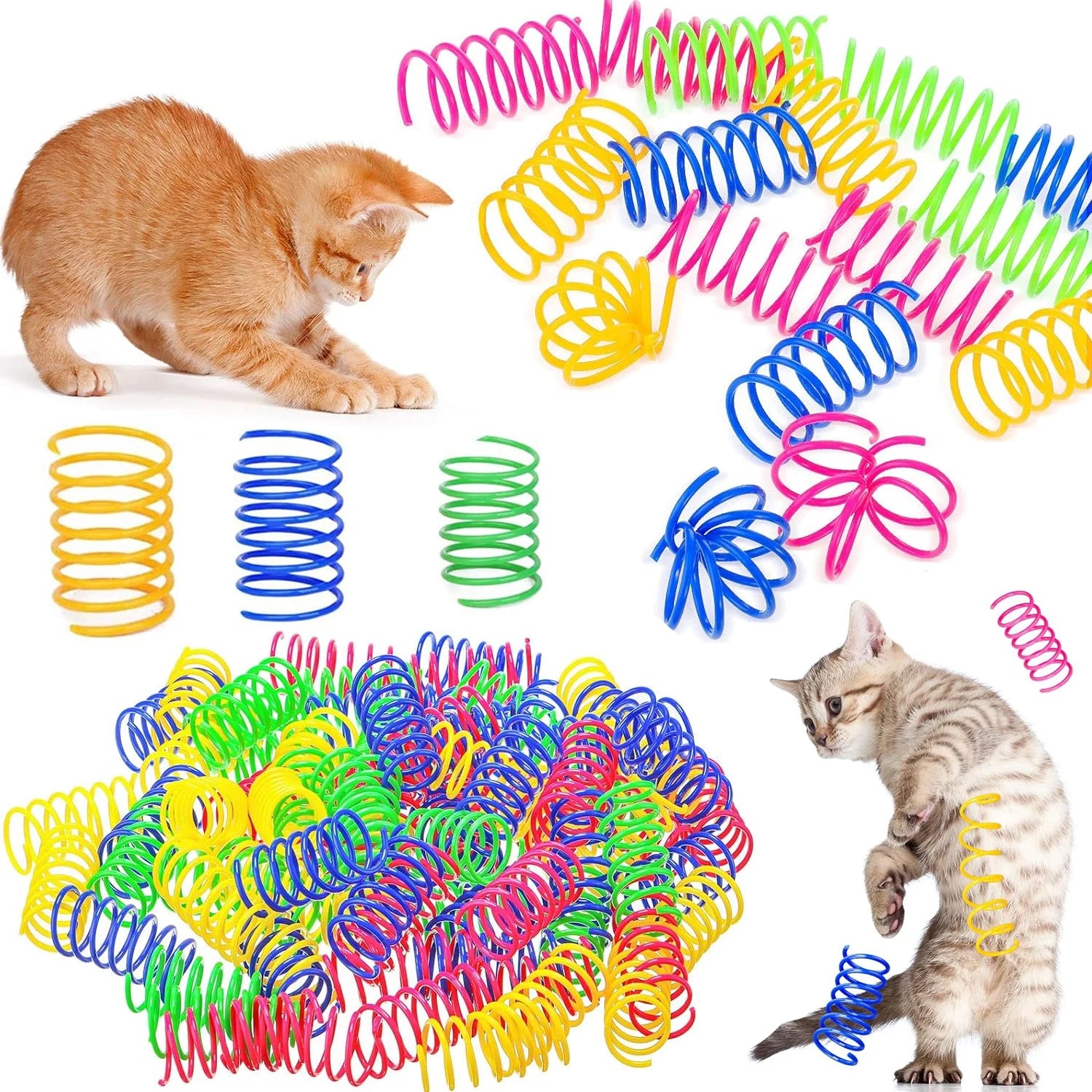 4/200Pcs Cat Spring Toy, Cat Spiral Toys Interactive for Indoor Colorful Cats Plastic Springs Coil for Kitten Hunting Swatting