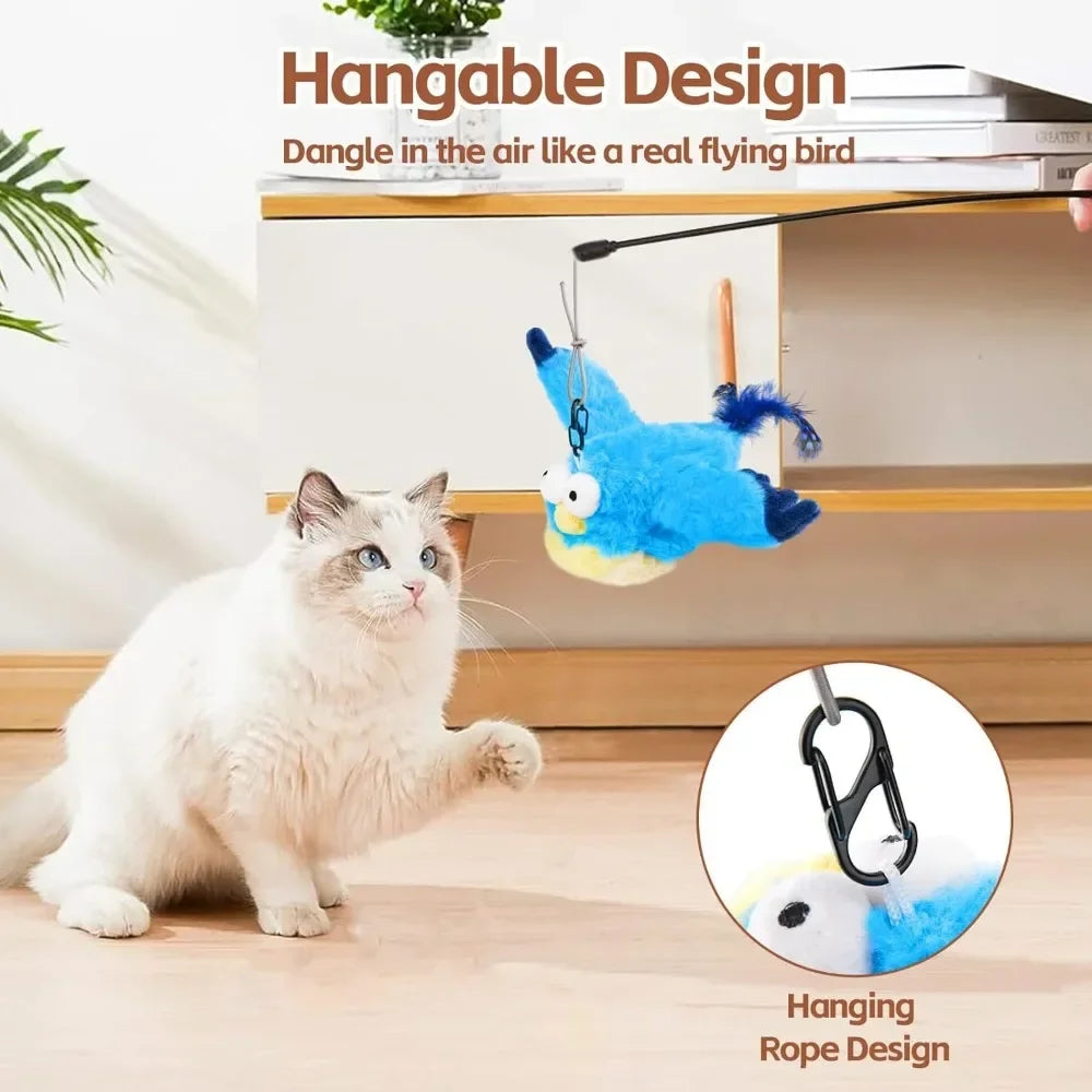 Interactive Cat Toys, Rechargeable Chirping Flapping Bird(no Flying) with Catnip for Indoor Cats, Touch Activated  Plush Toys