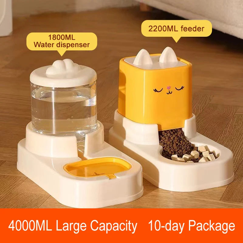 Pet Cute Cartoon Sitting Automatic Feeder & Water Dispenser for Cats & Dogs