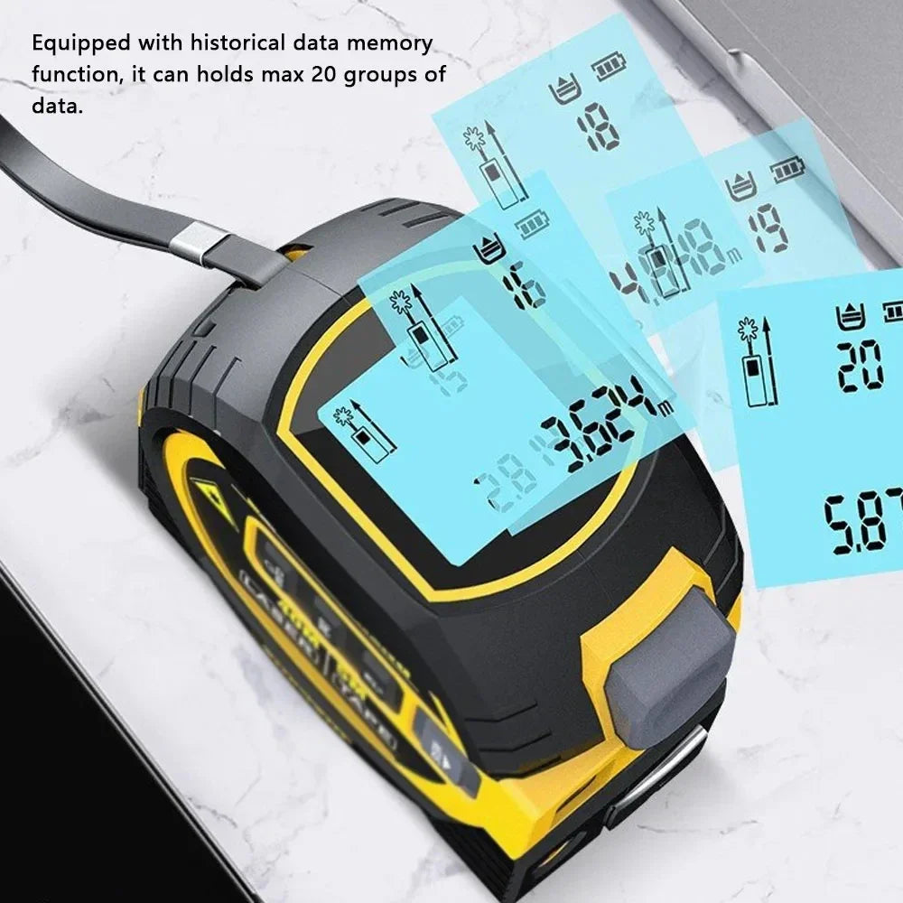 3 in 1 Laser Rangefinder 5M Tape Measure Ruler LCD Display with Backlight Distance Meter Building Measurement Device