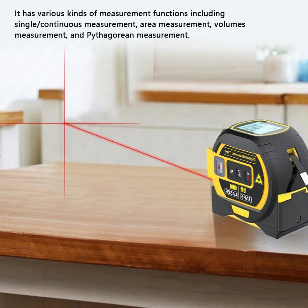 3 in 1 Laser Rangefinder 5M Tape Measure Ruler LCD Display with Backlight Distance Meter Building Measurement Device