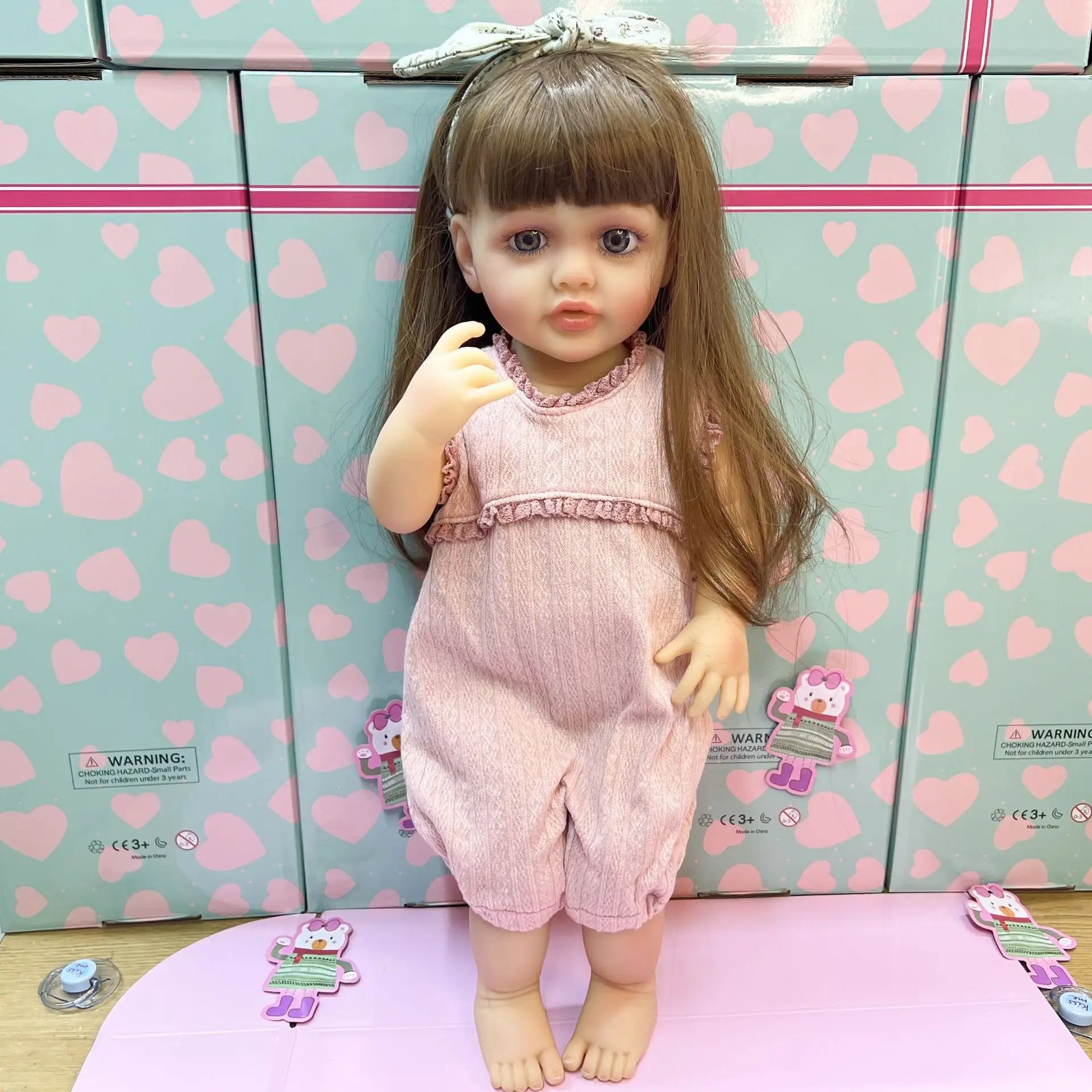 22" Realistic Silicone Reborn Baby Doll with Long Brown Hair