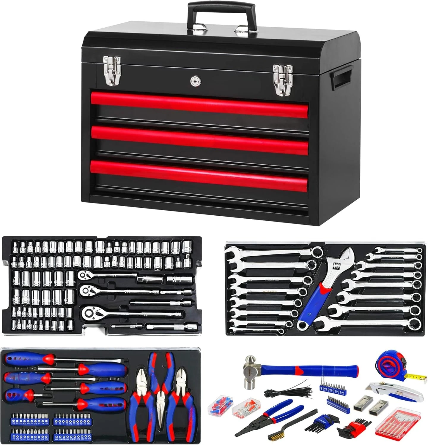 408 Mechanical Tools Suit,Universal Household Maintenance Tools Kit,Belt 3 One Drawer Heavy Duty Metal Box,Hand Tool Kit Suit