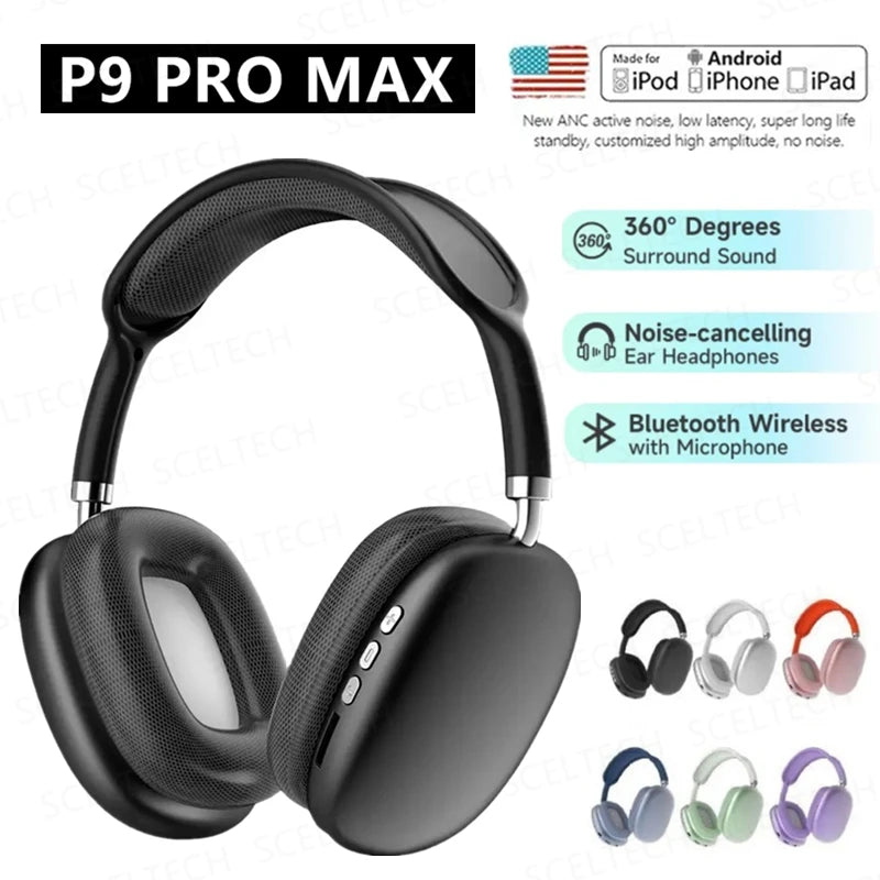 NEW P9 Pro Max Wireless Bluetooth Headphones - Noise Cancelling, Over-Ear Gaming & Sports Headset for Apple